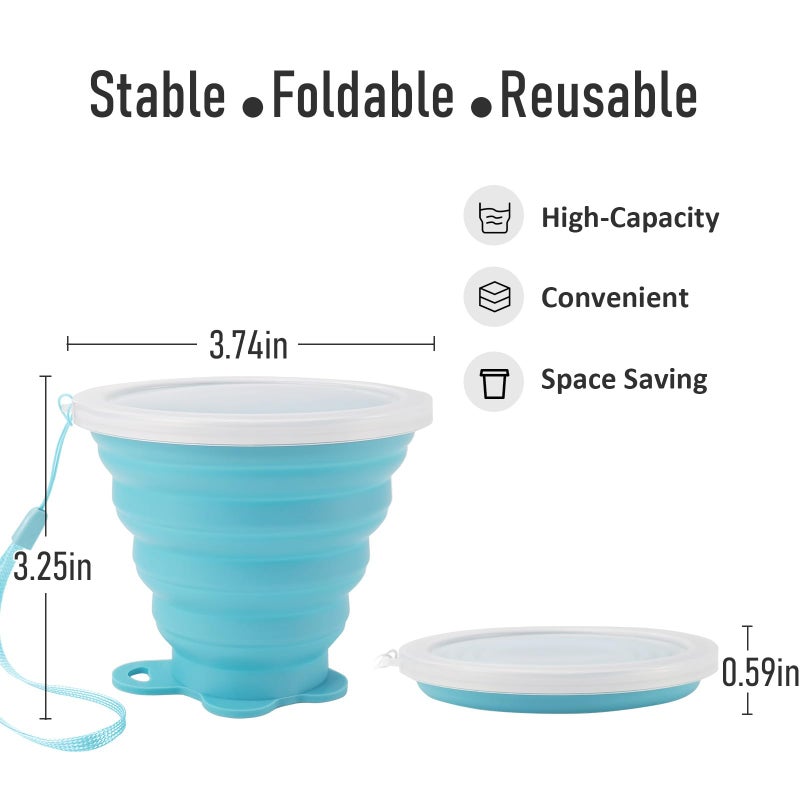 JBER Silicone Collapsible Travel Cup, 4 Pack Silicone Folding Camping Cup with Lids Expandable Drinking Cup Set BPA Free Reusable Portable Graduated for Outdoor Hiking Travel - Image 3